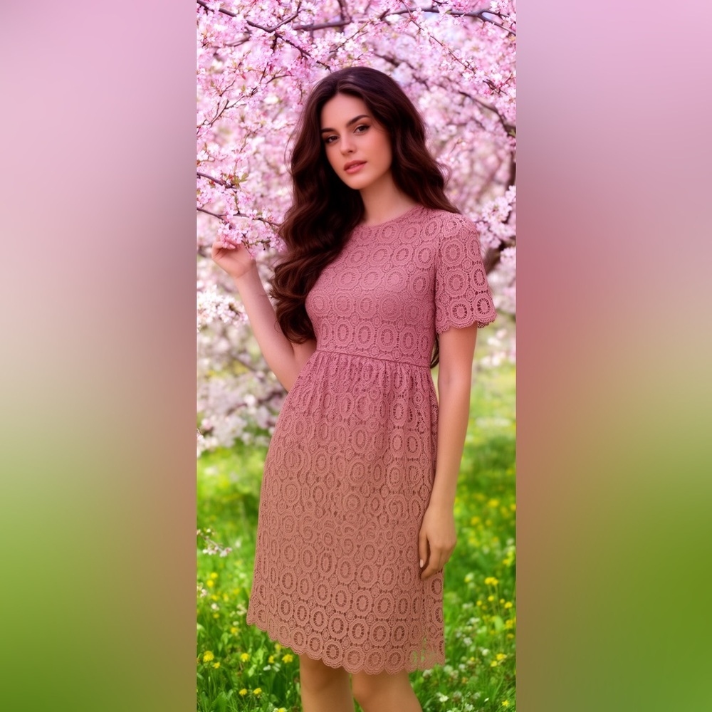 Mauve Rose Lace Scalloped Chick Dress NWT